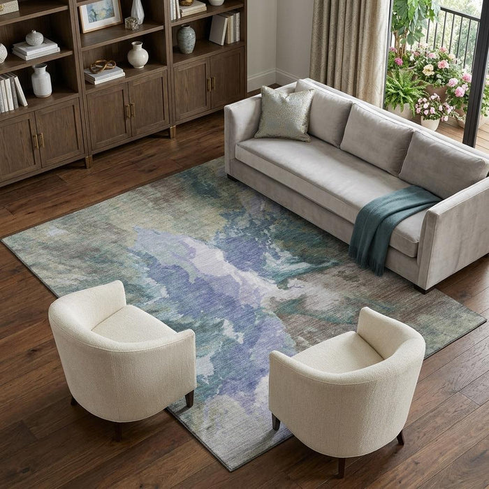 10' X 14' Abstract Washable Area Rug With UV Protection (695432) - Blue / Gray / Ivory