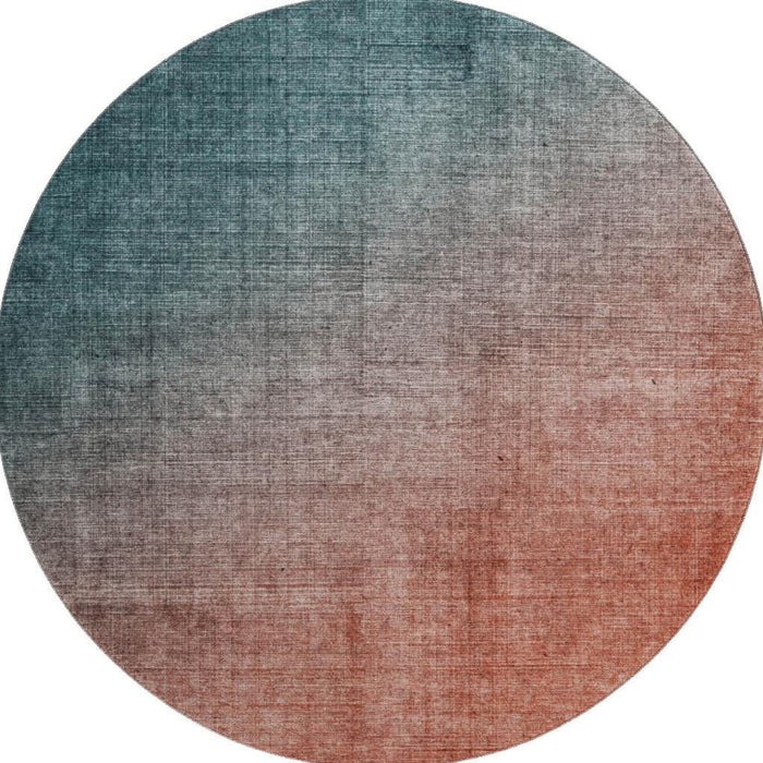 8' Ombre Washable Round Rug With UV Protection (649687) - Teal / Rust