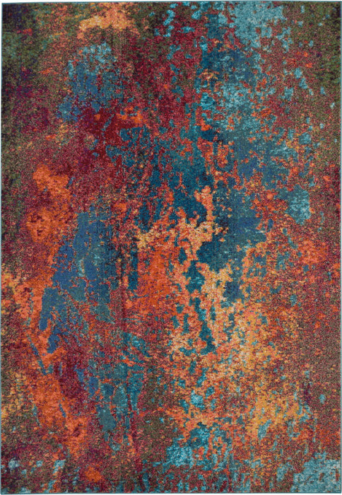 7' x 10' Abstract Power Loom Area Rug - Blue And Orange