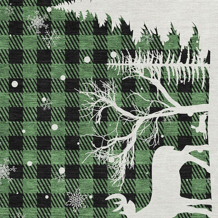 10' X 14' Gingham Washable Area Rug With UV Protection (702311) - Green / Black / Ivory