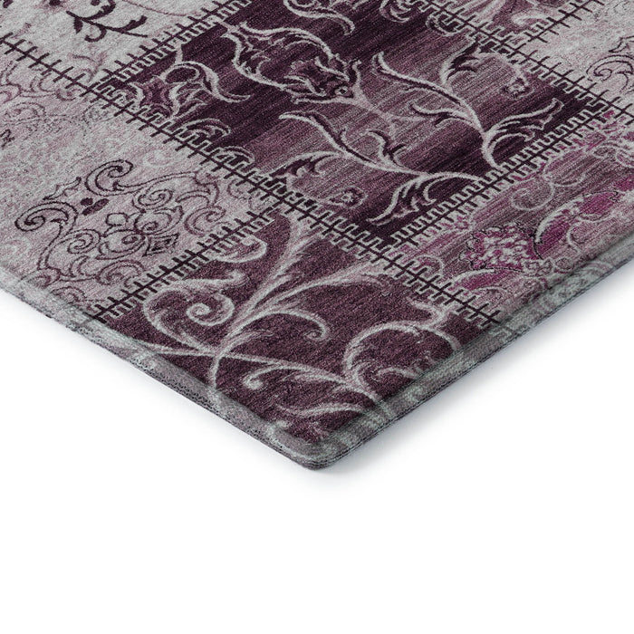 8' X 10' Patchwork Distressed Washable Area Rug With UV Protection (649556) - Burgundy / Ivory