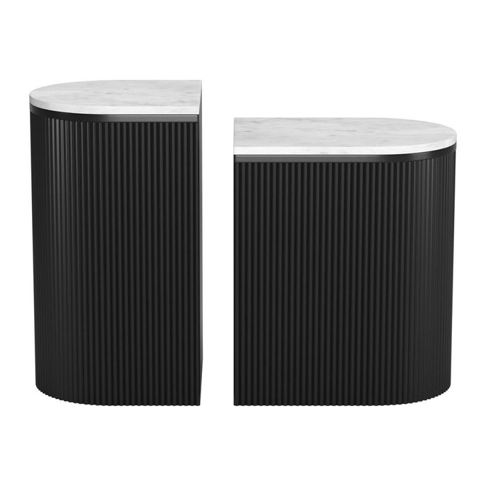 Solid Wood And Marble Oval Block End Tables (Set of 2) - White