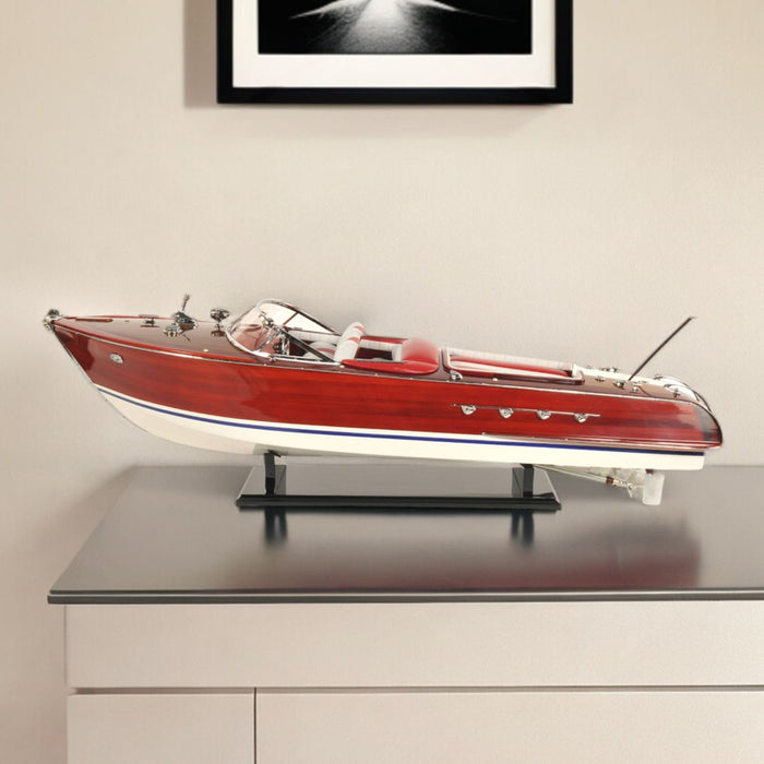 Hand Painted Decorative Boat - Red / White / Brown