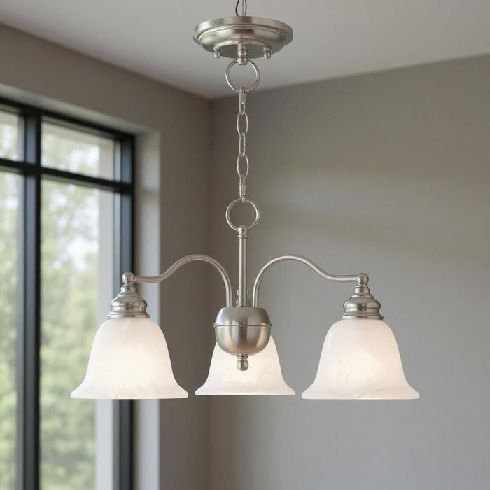 Dimmable Three Light Chandelier With Shades - Nickel
