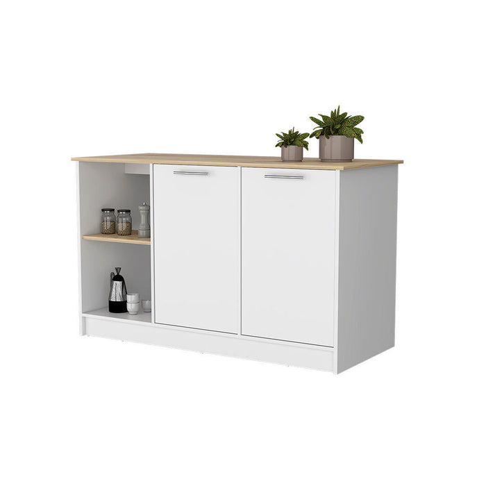 59" Kitchen Island With Storage - White