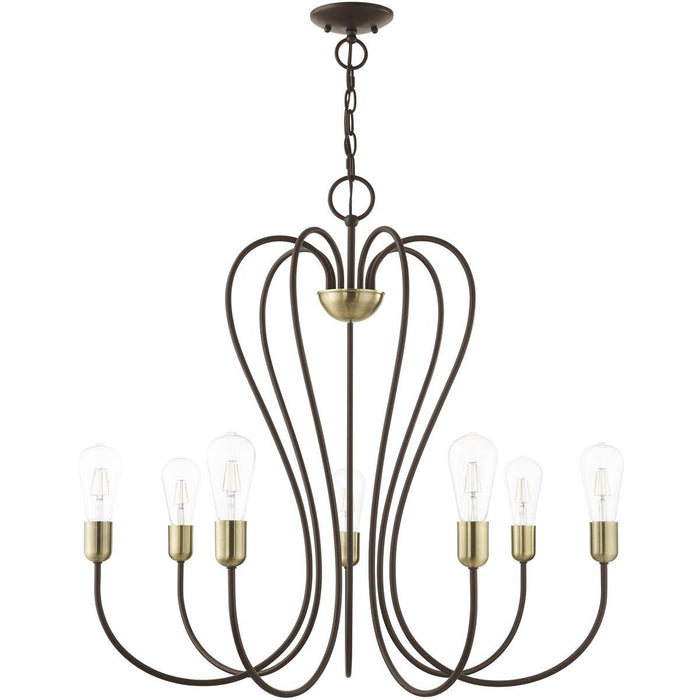 29" Seven Light Dimmable Chandelier With Shades - Bronze