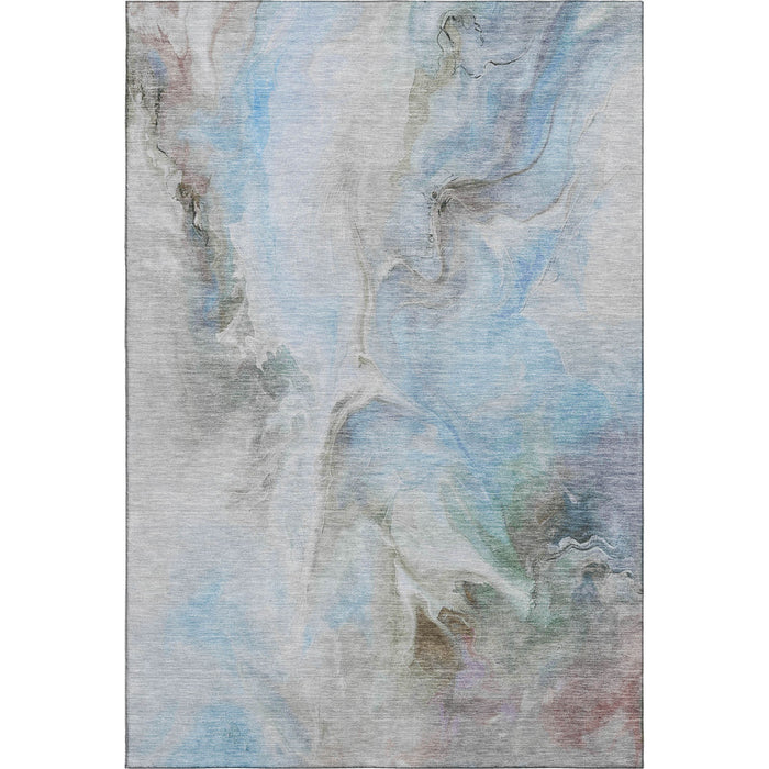 10' X 14' Abstract Washable Area Rug With UV Protection (697001) - Sky Blue / Gray / Silver