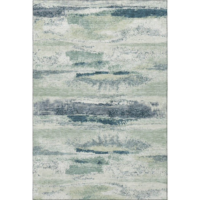 10' X 14' Abstract Washable Area Rug With UV Protection (675030) - Mint Green / Ivory / Blue