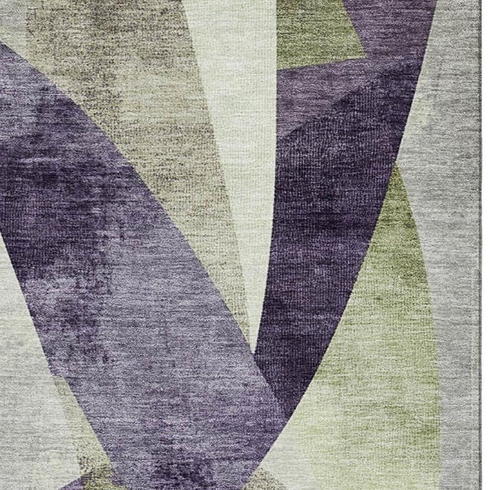 10' X 14' Abstract Geometric Washable Area Rug With UV Protection (705281) - Purple / Ivory / Green
