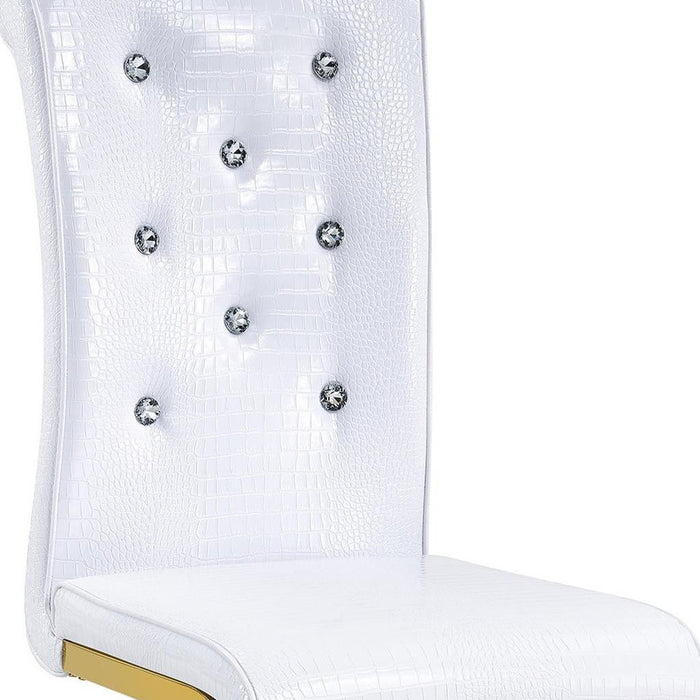 Faux Leather Metal Dining Side Chairs (Set of 4) - White / Gold