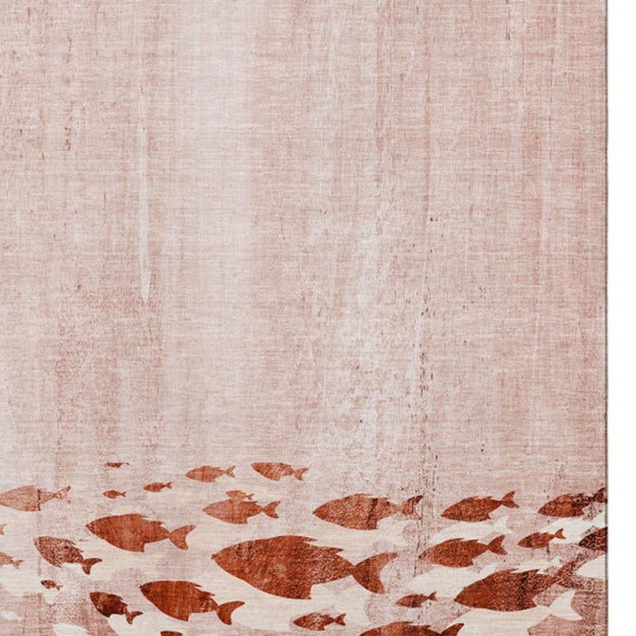 10' X 14' Nautical Washable Area Rug With UV Protection (652803) - Terra Cotta / Ivory