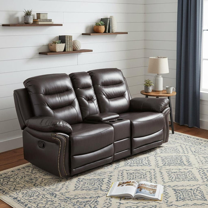 Faux Leather Manual Reclining Love Seat With Storage - Brown
