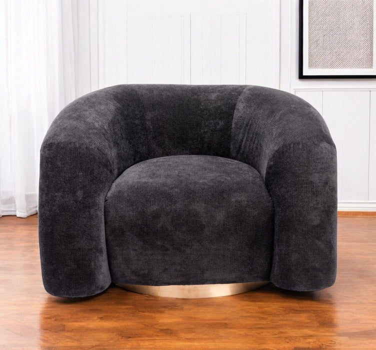 37" Faux Shearling And Upholstered Arm Chair - Black / Gold