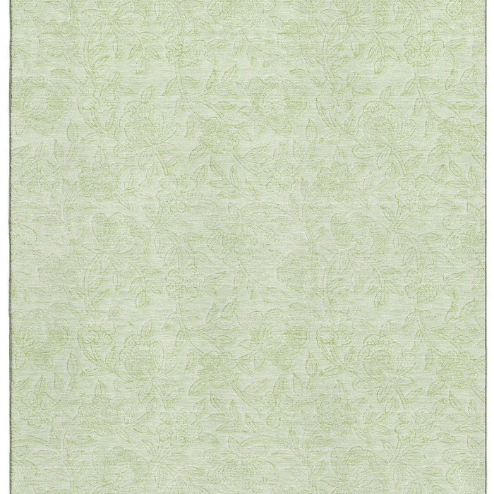 9' X 12' Floral Washable Area Rug With UV Protection - Artichoke Green And Ivory