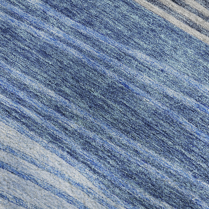 8' Striped Washable Round Rug With UV Protection - Blue / Gray