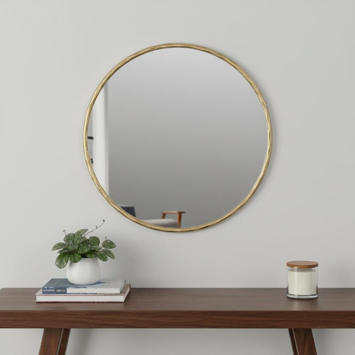 24" Round Brass Iron Framed Accent Mirror - Gold