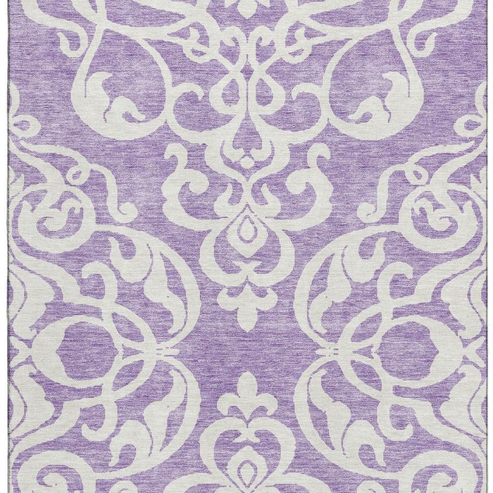 10' X 14' Damask Washable Area Rug With UV Protection (676944) - Purple / Ivory