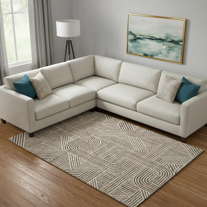 10' X 14' Abstract Geometric Washable Area Rug With UV Protection (672899) - Brown / Ivory