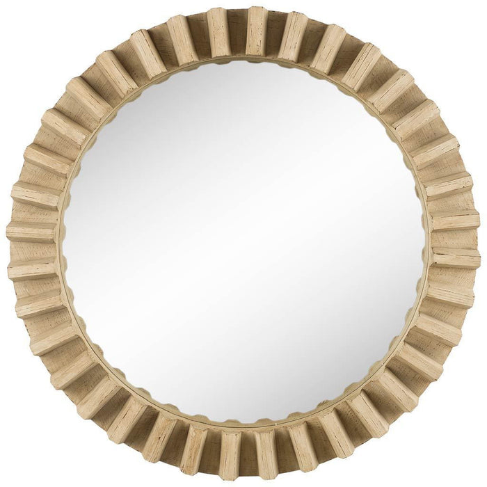 35" Round Natural Frame Wall Mirror - Brown