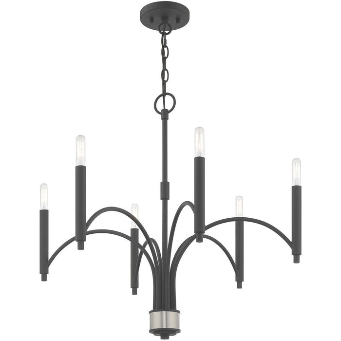 Six Light Metal Dimmable Chandelier With Shades - Gray