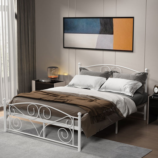 White metal frame platform bed by Giga with a sturdy, modern design and clean lines perfect for contemporary bedrooms.