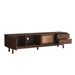 Giga dark brown TV stand for 80-inch TVs with sliding doors and drawers, accent storage unit with modern design.