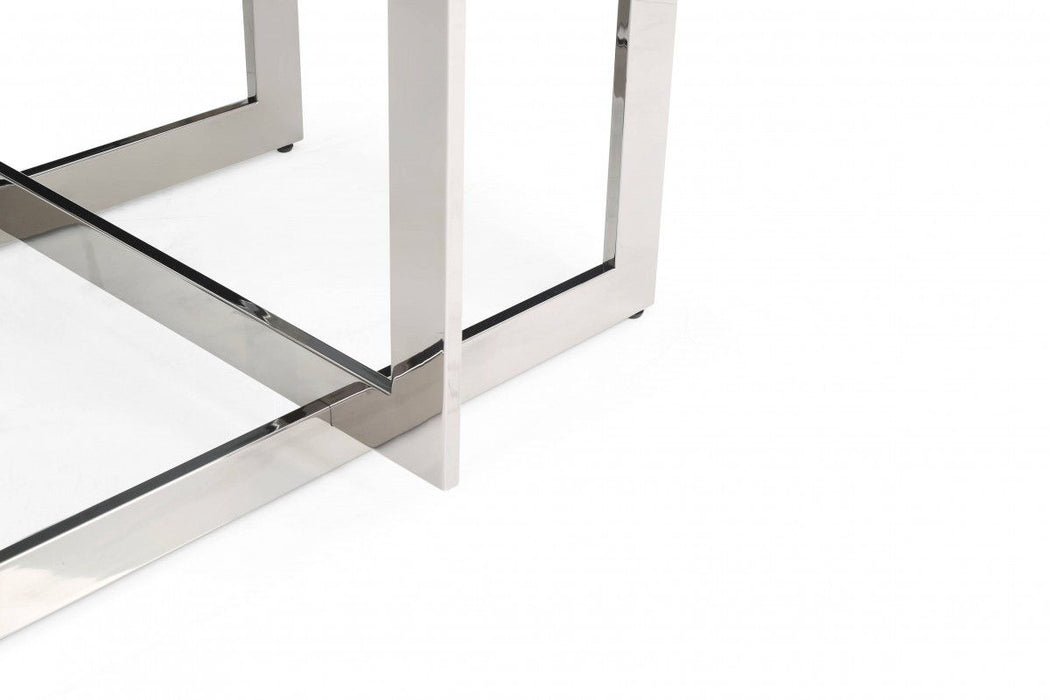 59" Square Glass And Stainless Steel Pedestal Base Dining Table - Clear