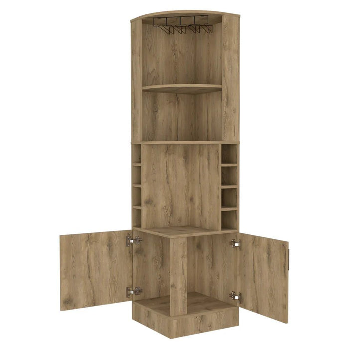 Corner Bar Cabinet With Eleven Shelves - Natural