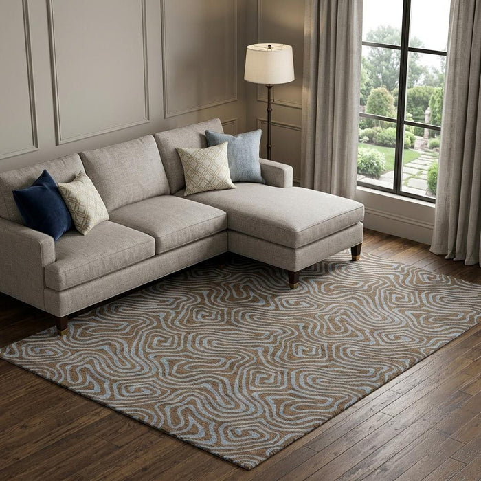10' X 14' Abstract Washable Area Rug With UV Protection (680945) - Brown / Sky Blue