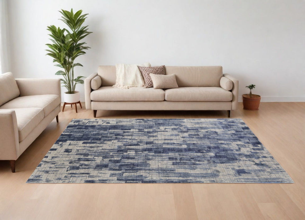 12' x 15' Abstract Hand Woven Worn Faded Area Rug - Blue And Ivory