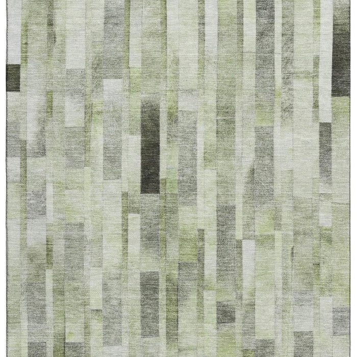 10' X 14' Striped Washable Area Rug With UV Protection (695360) - Green / Gray / Ivory