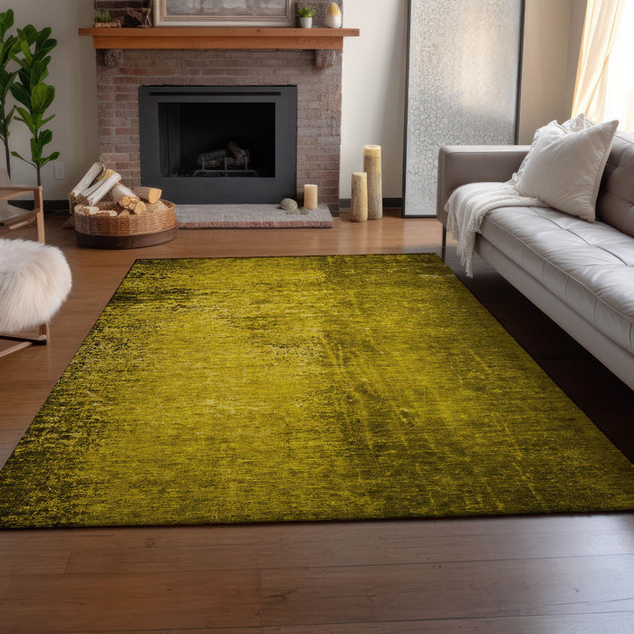 10' X 14' Abstract Washable Area Rug Polyester With UV Protection - Gold / Gray