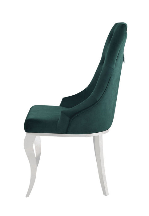 Tufted Upholstered Fabric Dining Side Chairs (Set of 2) - Green / Silver
