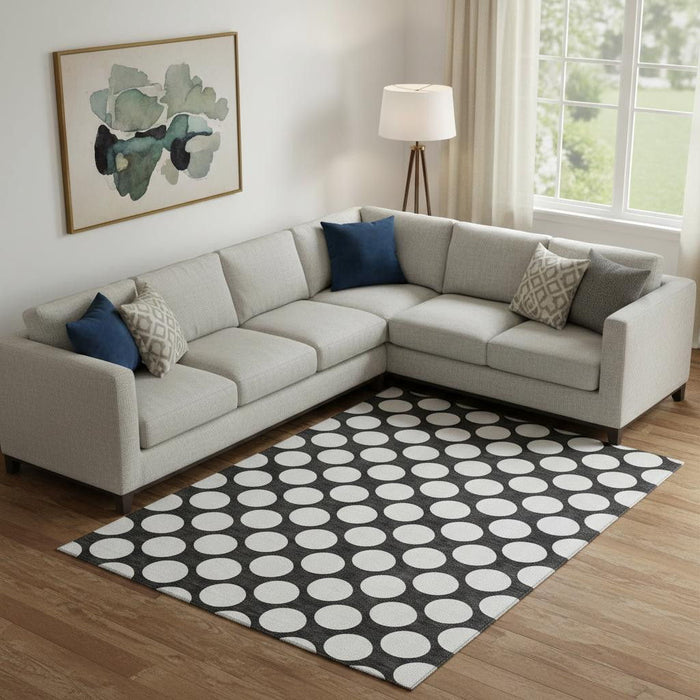 10' X 14' Polka Dot Washable Area Rug With UV Protection (673189) - Black / White
