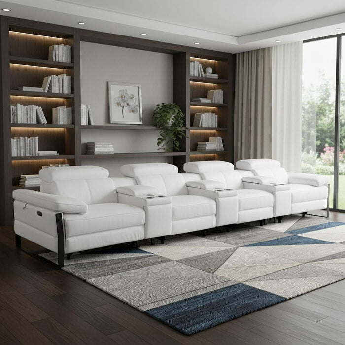 Top Grain Leather Reclining Metal USB Sofa (720352) - White