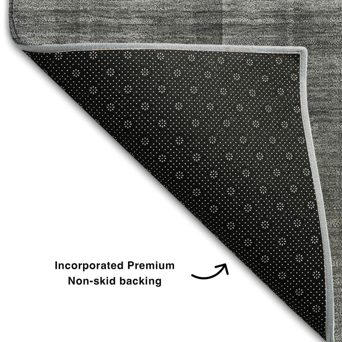 10' X 14' Plaid Washable Area Rug With UV Protection (648502) - Gray / Ivory
