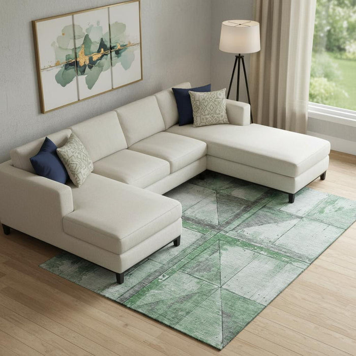 10' X 14' Geometric Washable Area Rug With UV Protection (706511) - Green / Gray