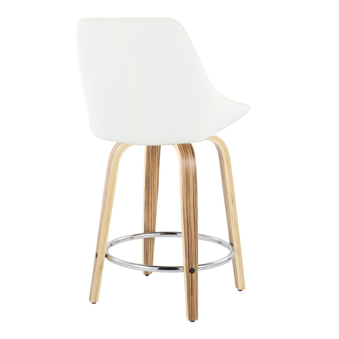 Diana - 24" Fixed-Height Counter Stool With Swivel And Round Chrome Metal Footrest (Set of 2) - Zebra Wood