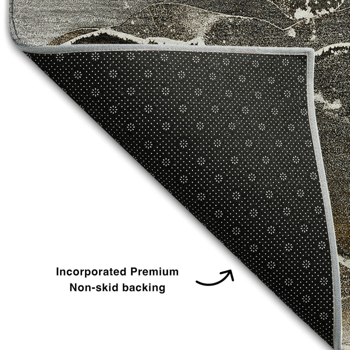 10' X 14' Abstract Washable Area Rug With UV Protection (646668) - Brown / Ivory