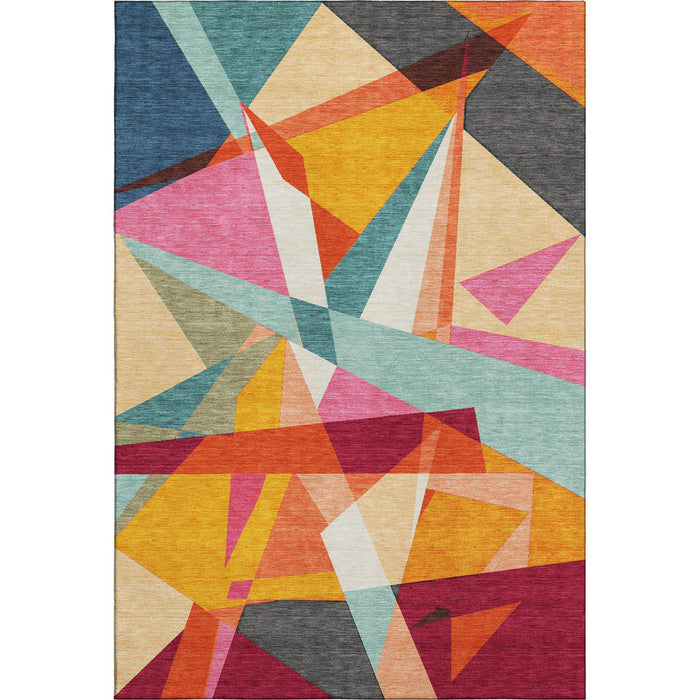 10' X 14' Geometric Washable Area Rug With UV Protection (694755) - Orange / Red / Blue / Gold