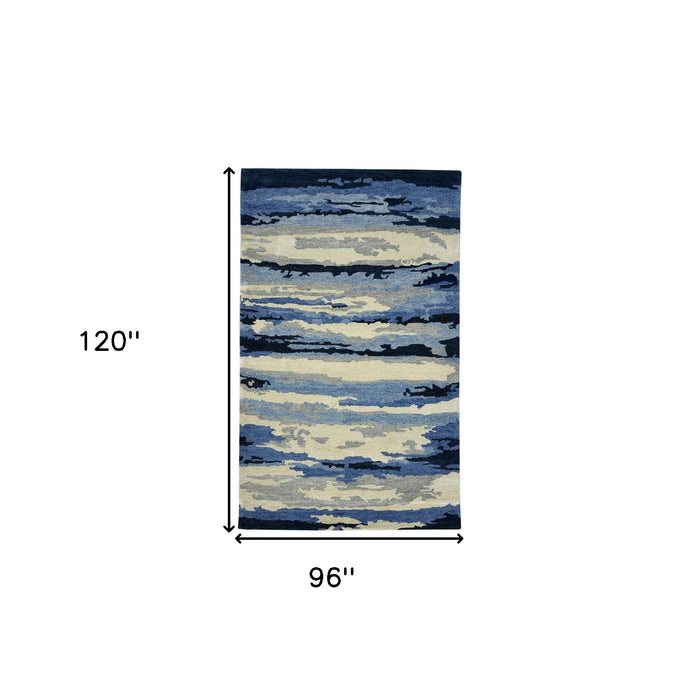 8' X 10' Wool Abstract Hand Tufted Area Rug - Navy Blue