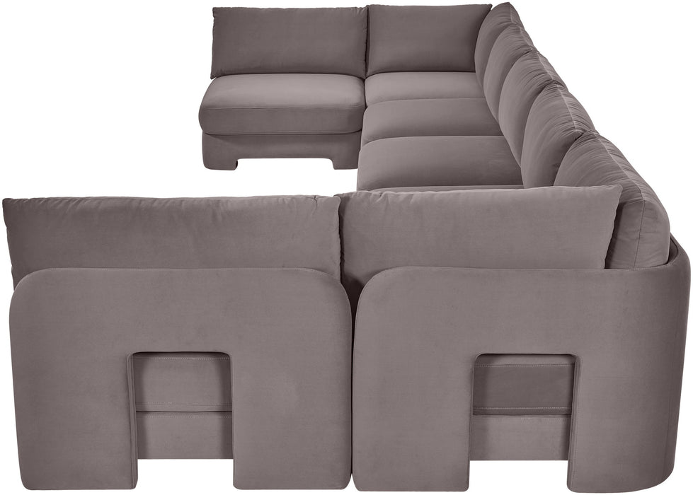 Meridian Furniture Hammond velvet performance fabric 7-piece U-shaped armless sectional sofa with plush upholstery and modern design.