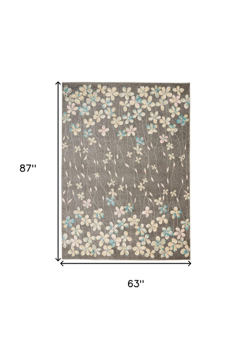 5' X 7' Floral Area Rug (550953) - Gray / Beige