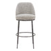 Gray and black fabric and steel bar height swivel chair with a 28-30 inch seat height, featuring a modern design.