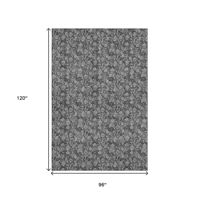 8' X 10' Floral Washable Area Rug With UV Protection (656440) - Gray / Silver