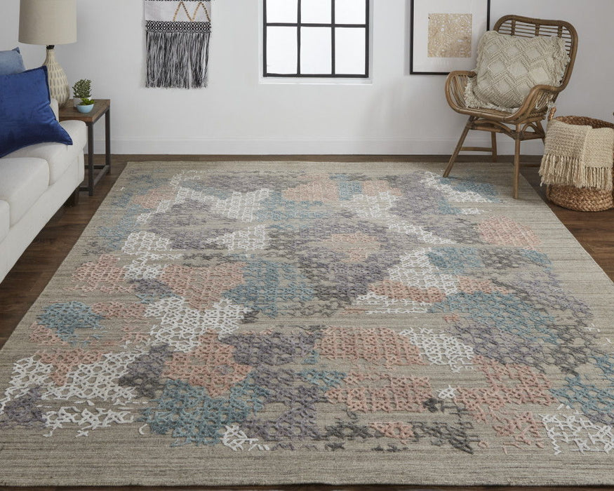 10' x 14' Abstract Hand Woven Area Rug - Pink Blue And Taupe