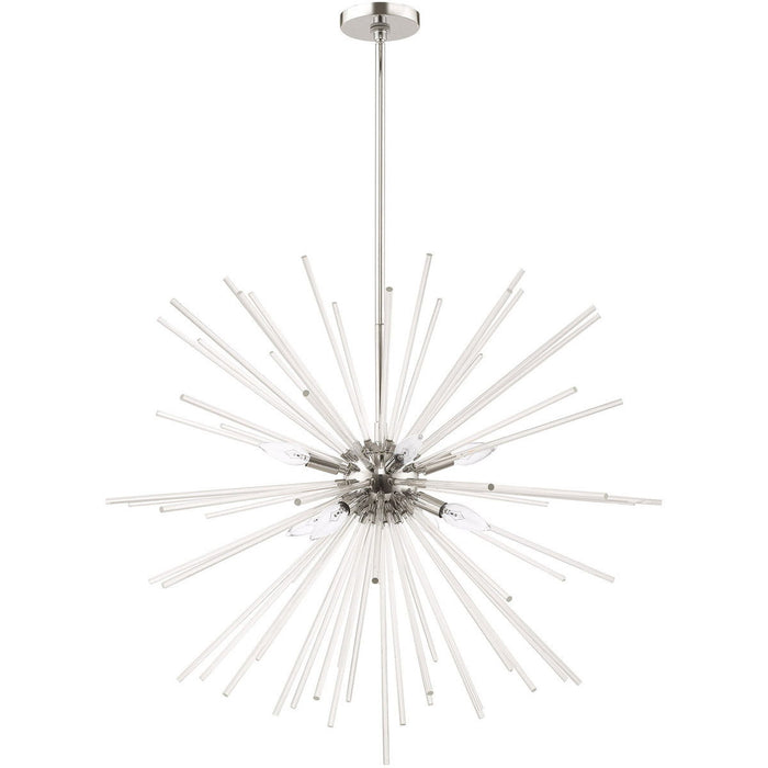38" Eight Light Dimmable Chandelier With Shades - Silver
