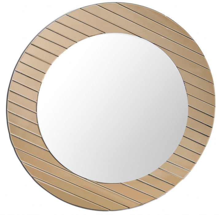 35" Round Glass Framed Accent Mirror - Gold