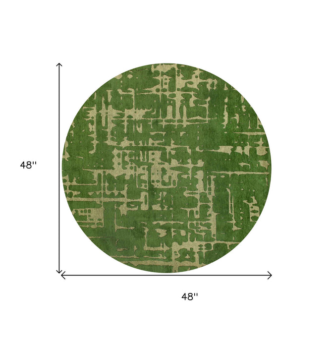 5' Round Abstract Non Skid Area Rug - Green