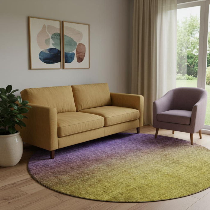 8' Ombre Washable Round Rug With UV Protection (650401) - Purple / Blue / Gold